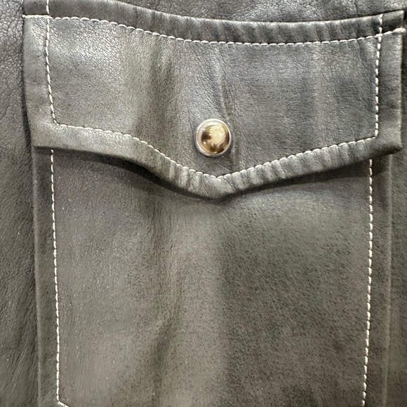 Zara Women Green Vegan Leather Western Jacket Size Small pearl button snaps - Picture 6 of 12